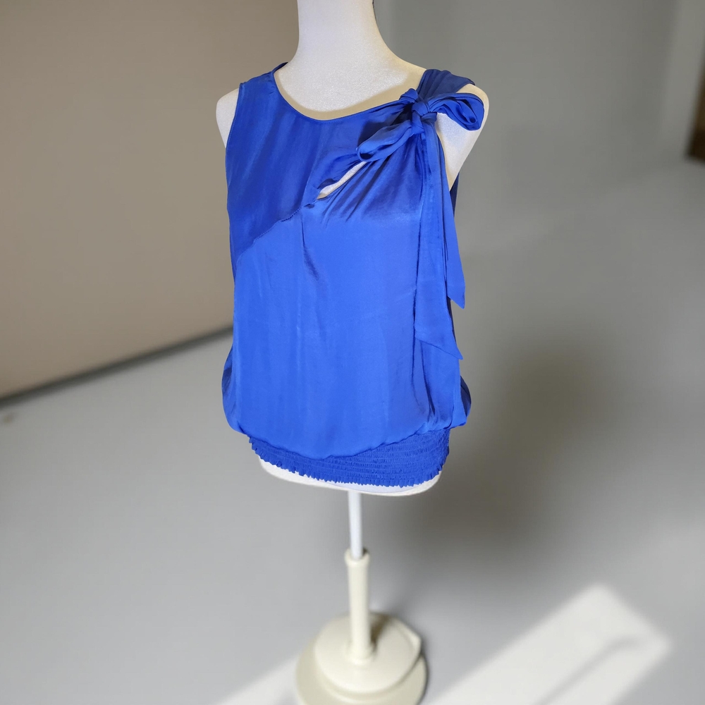 1 NWOT Naked Zebra Blue Sleeveless Tie Front Shoulder Size Large Blouse